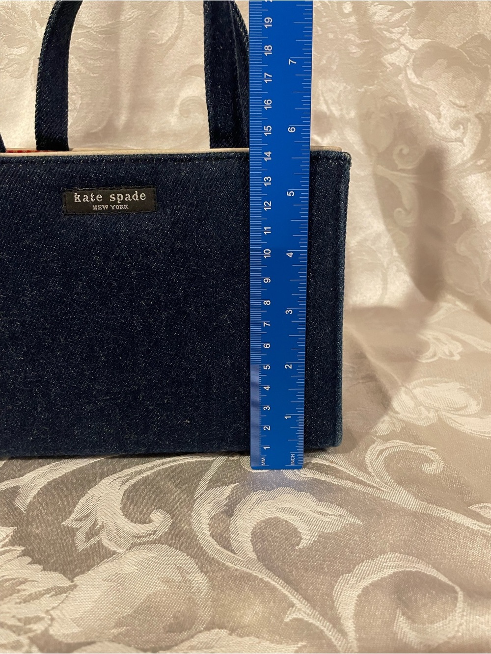 Vintage Y2K Kate Spade denim Blue Jean purse, red cottagecore gingham interior - Picture 13 of 16